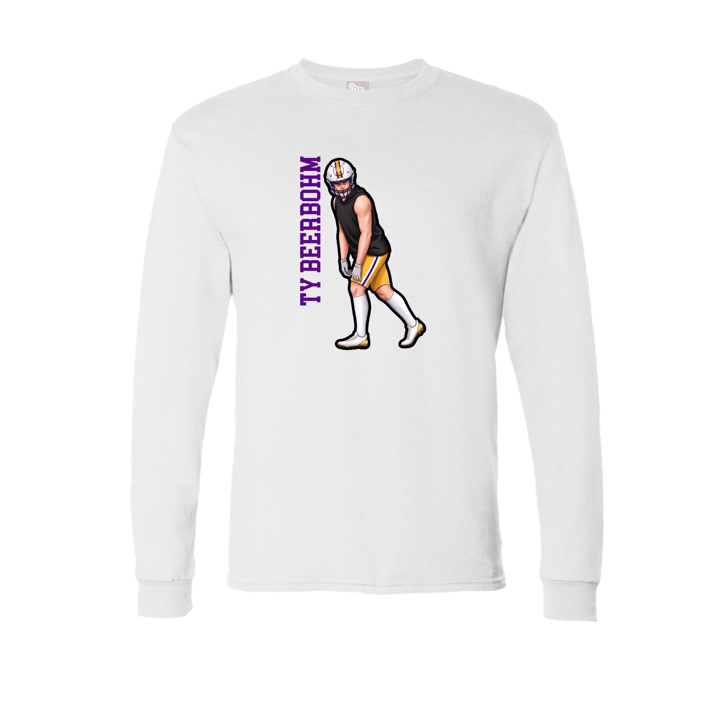 Long Sleeve Tee — Name Vertical in White