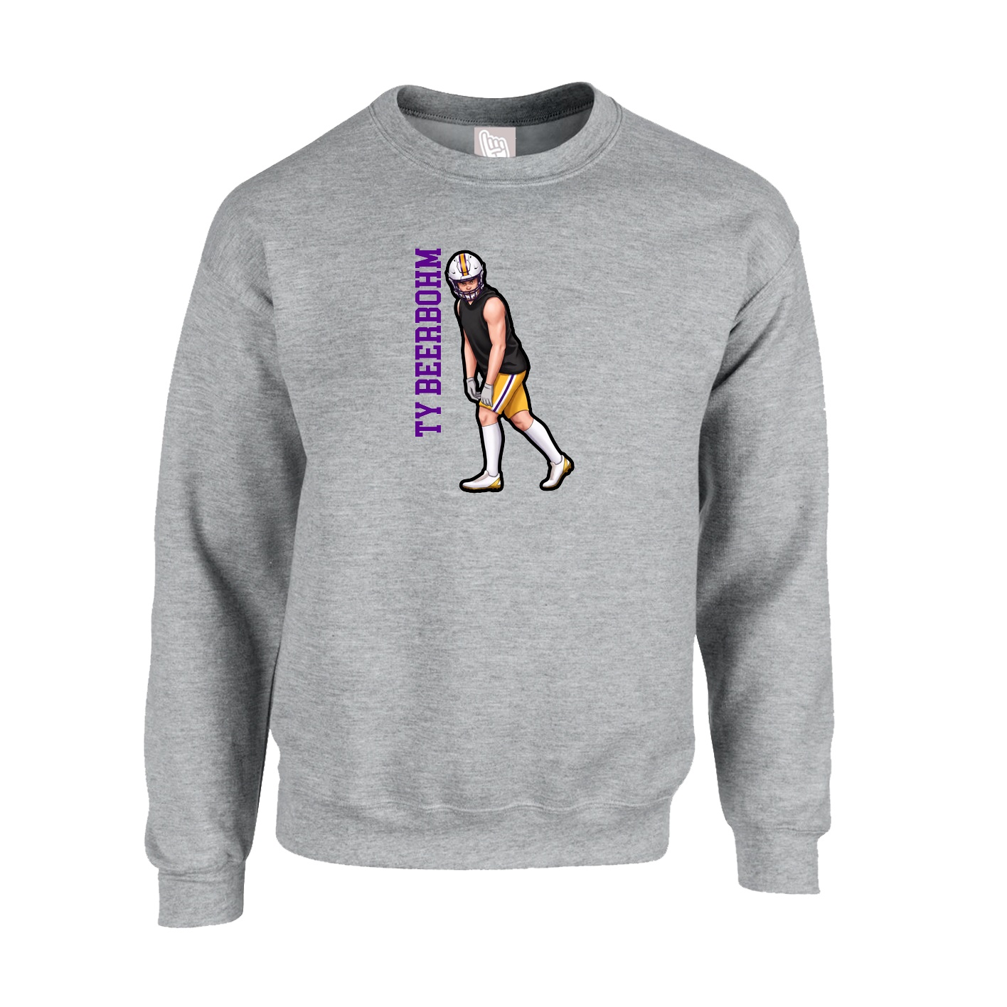 Fleece Crew — Name Vertical in Grey