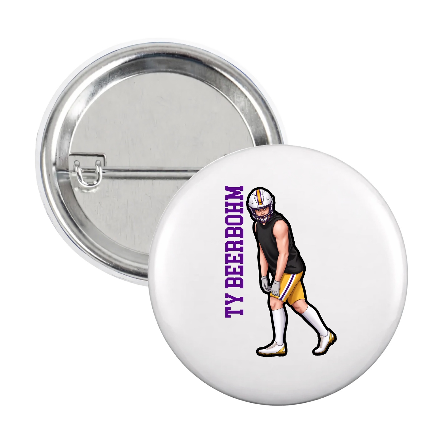 Game Day Button — Name Vertical in White