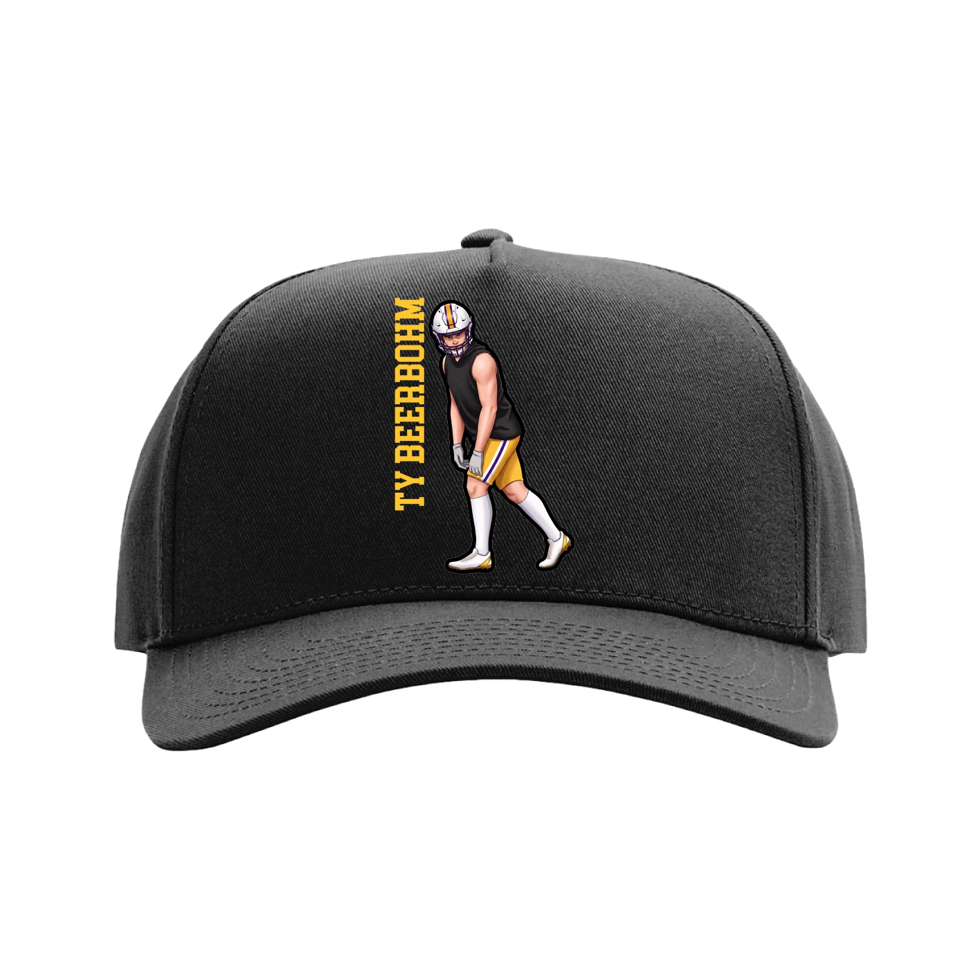 Full Fabric Five-Panel Champ Cap — Name Vertical in Black