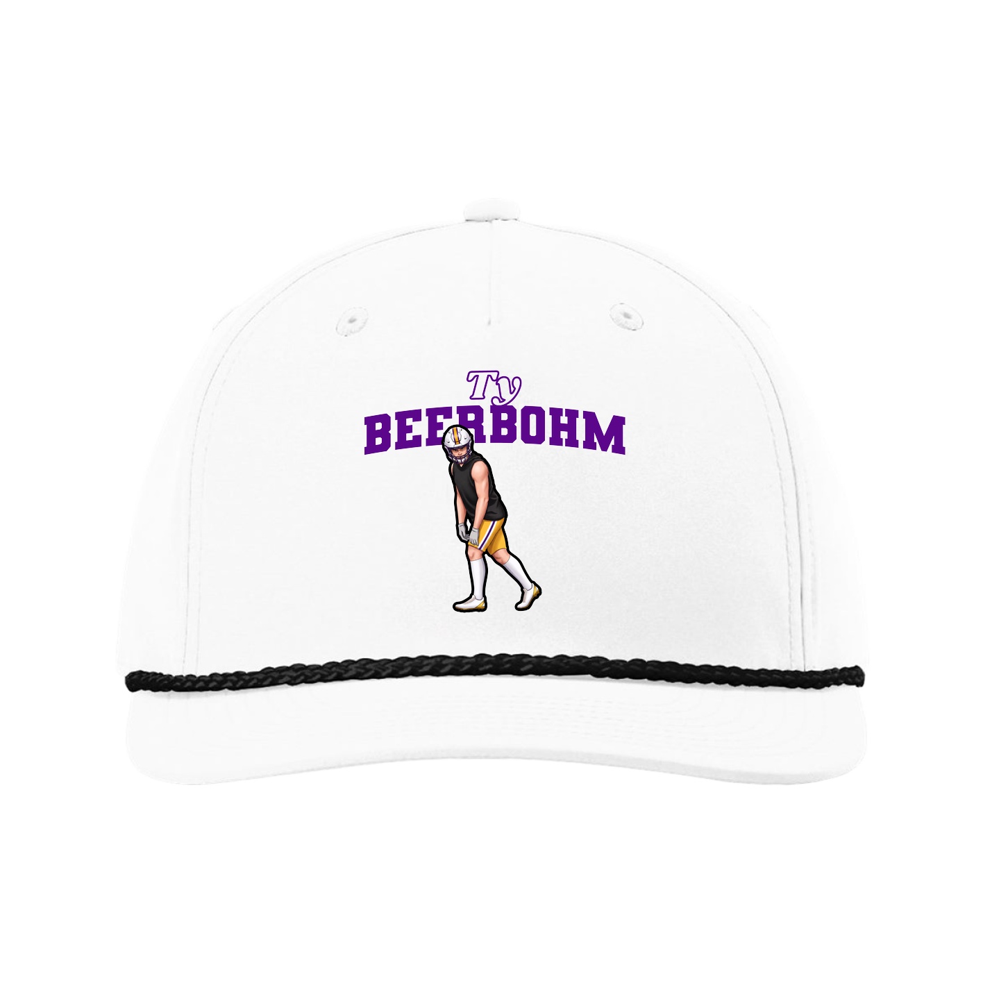 Five-Panel Classic Rope Cap — Name Arch in White