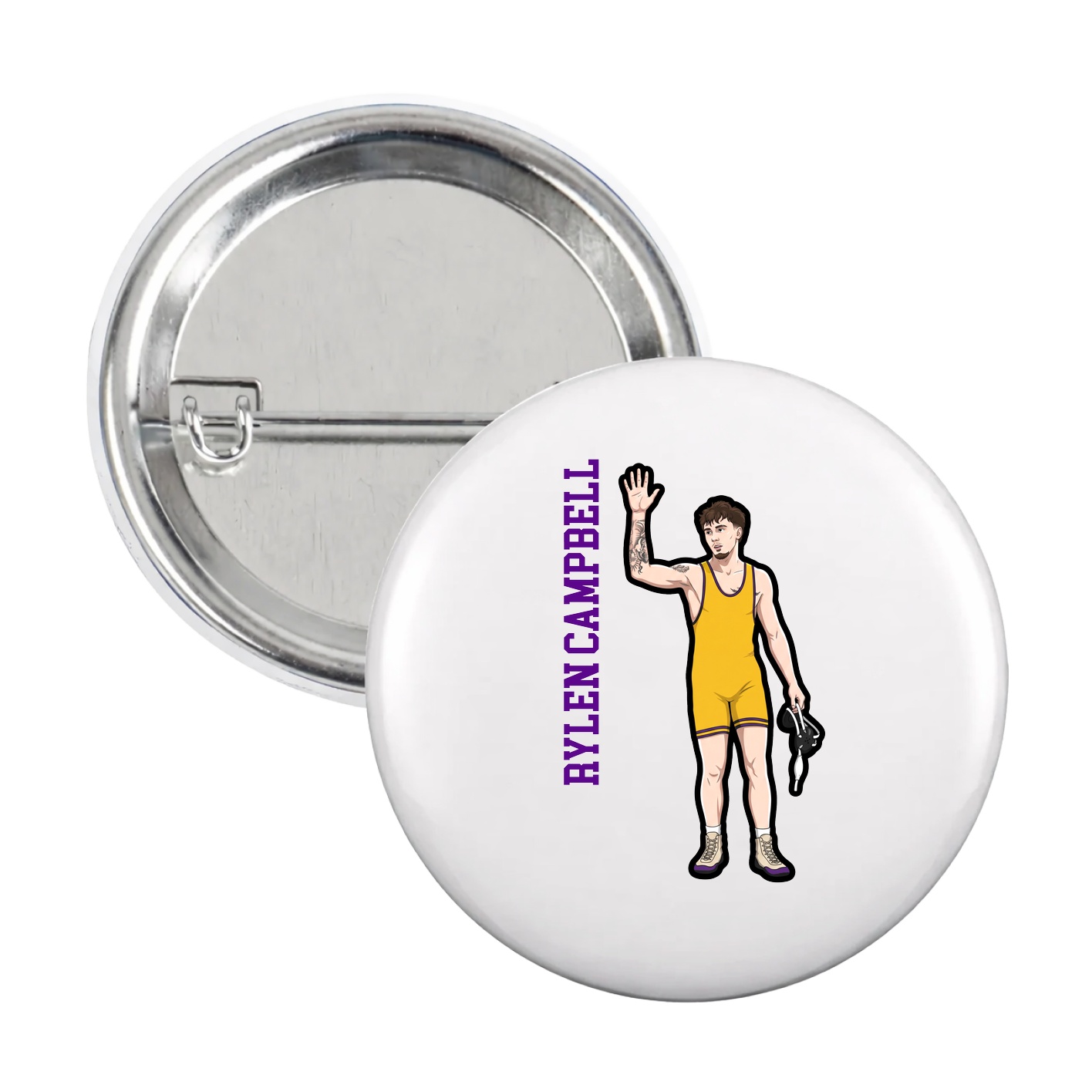 Game Day Button — Name Vertical in White