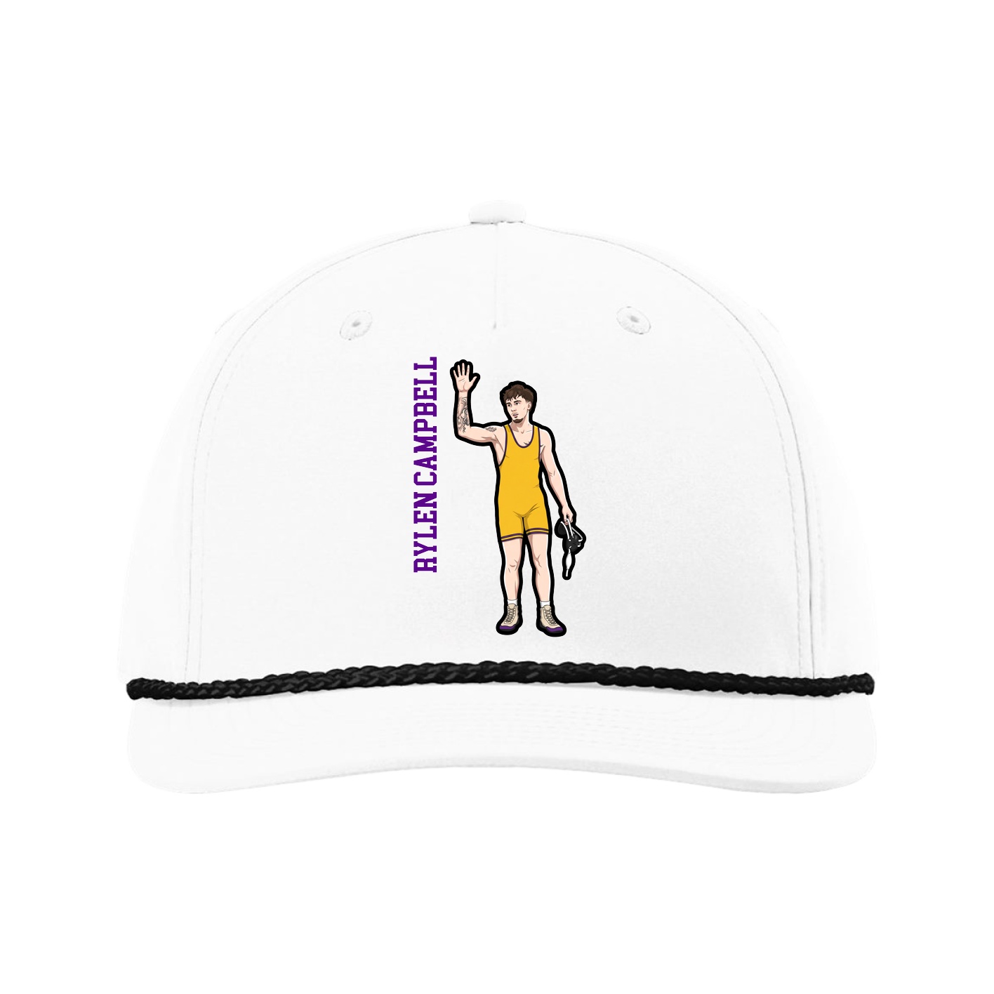 Five-Panel Classic Rope Cap — Name Vertical in White