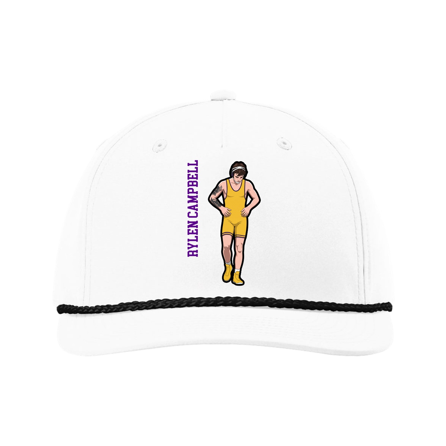 Five-Panel Classic Rope Cap — Name Vertical in White