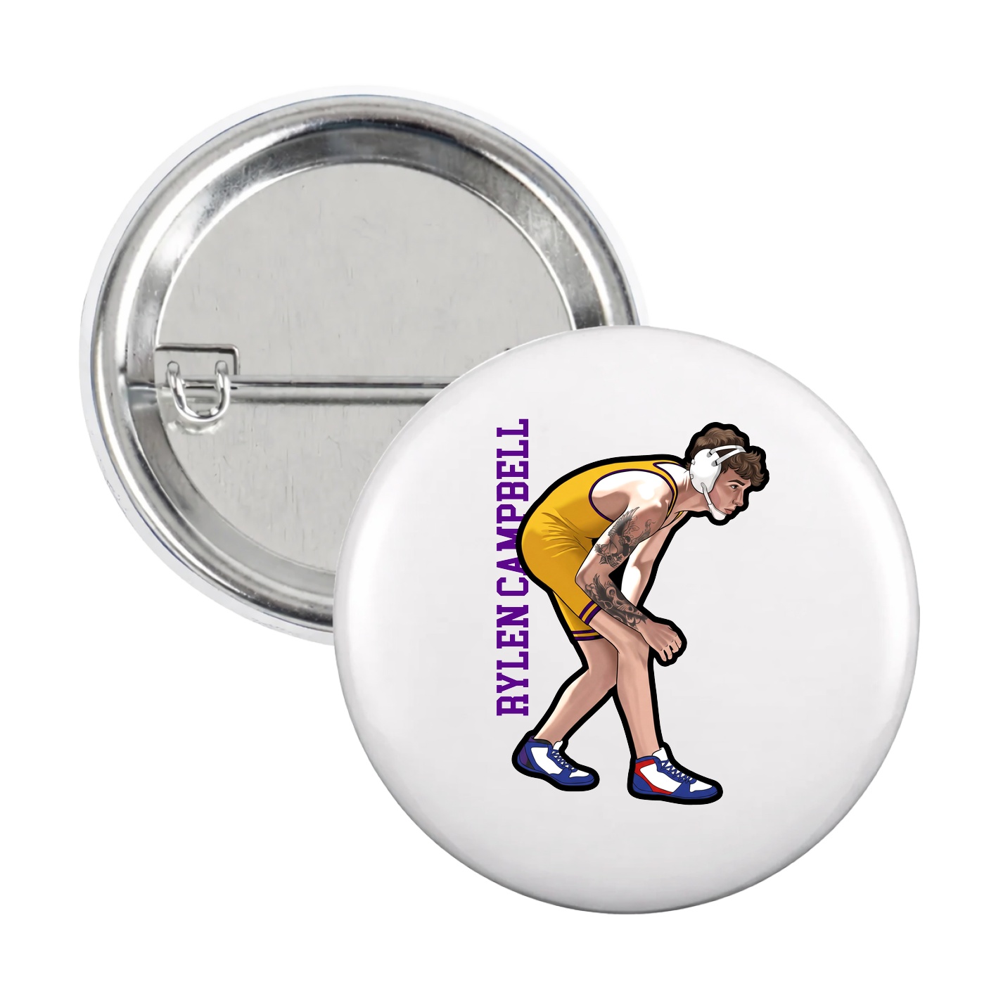Game Day Button — Name Vertical in White