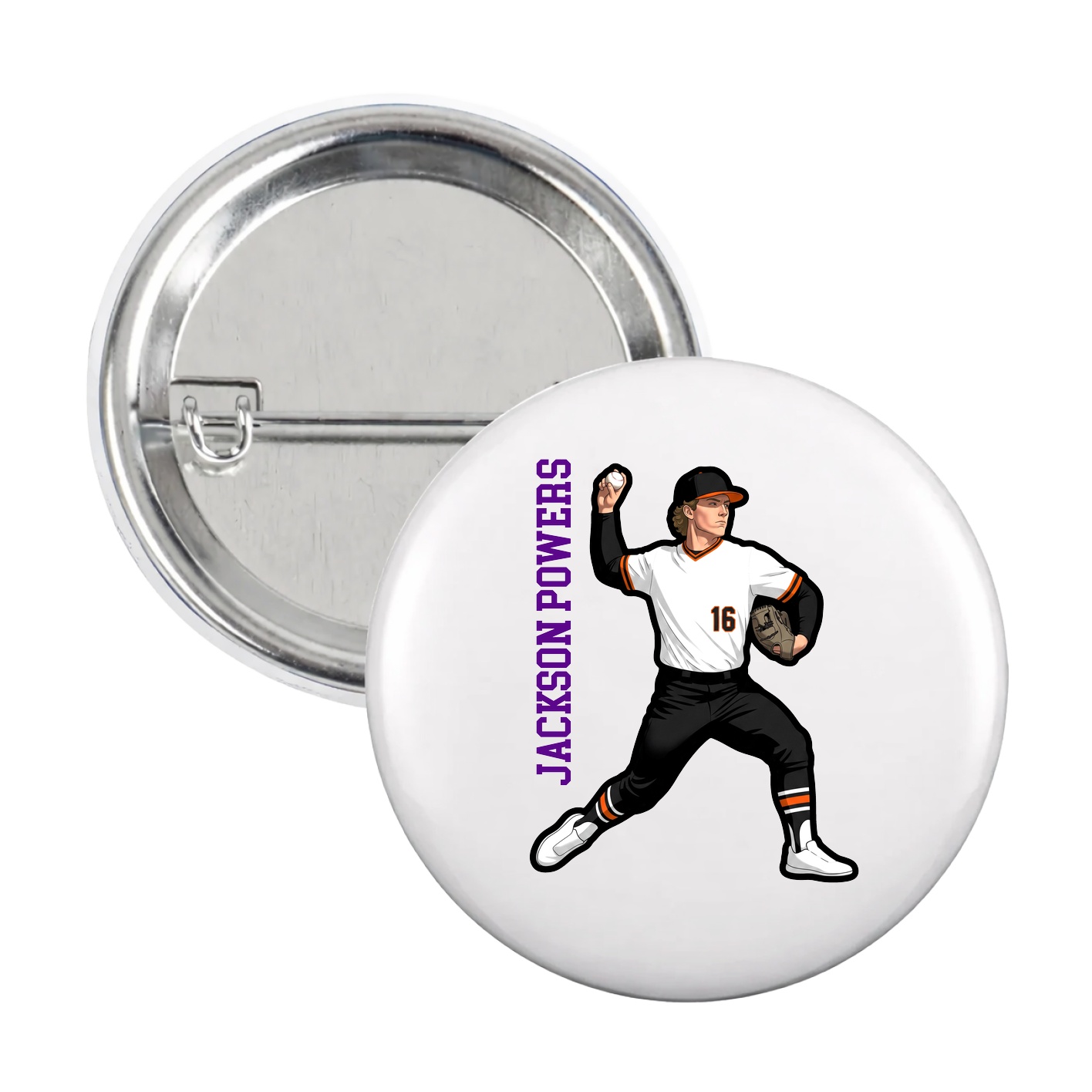 Game Day Button — Name Vertical in White
