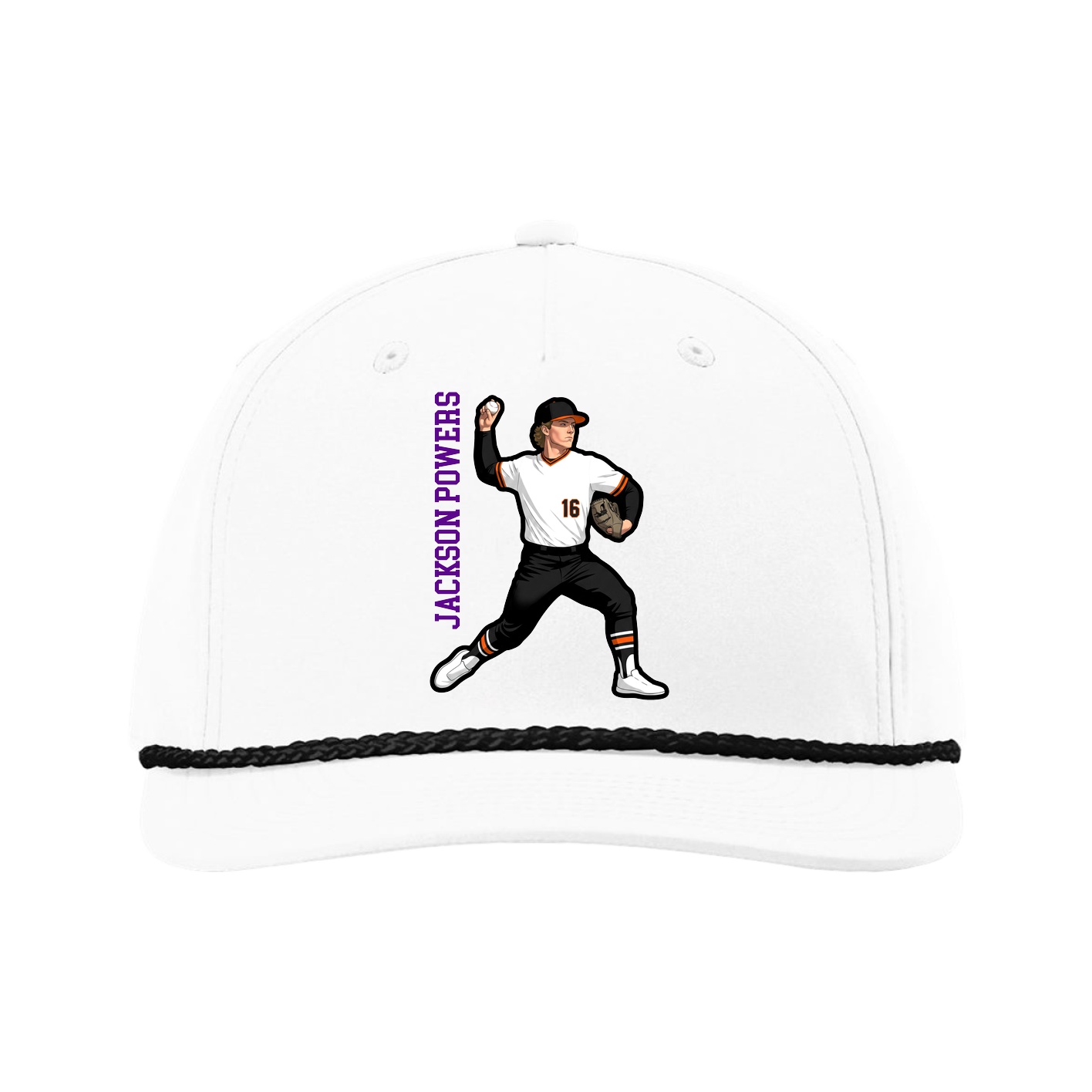 Five-Panel Classic Rope Cap — Name Vertical in White