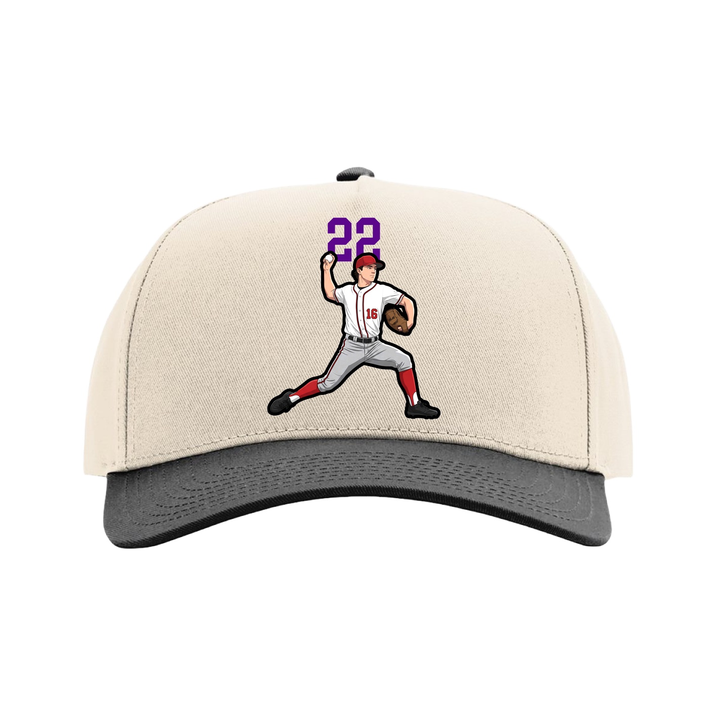Full Fabric Five-Panel Champ Cap — Number Top in Cream/Black