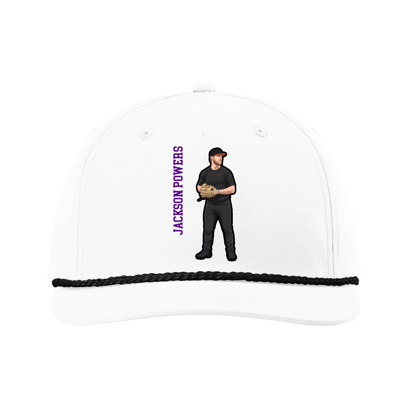 Five-Panel Classic Rope Cap — Name Vertical in White