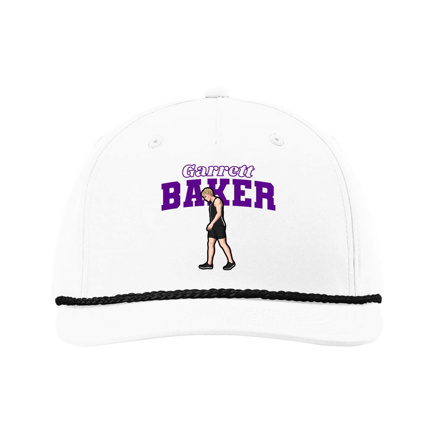 Five-Panel Classic Rope Cap — Name Arch in White