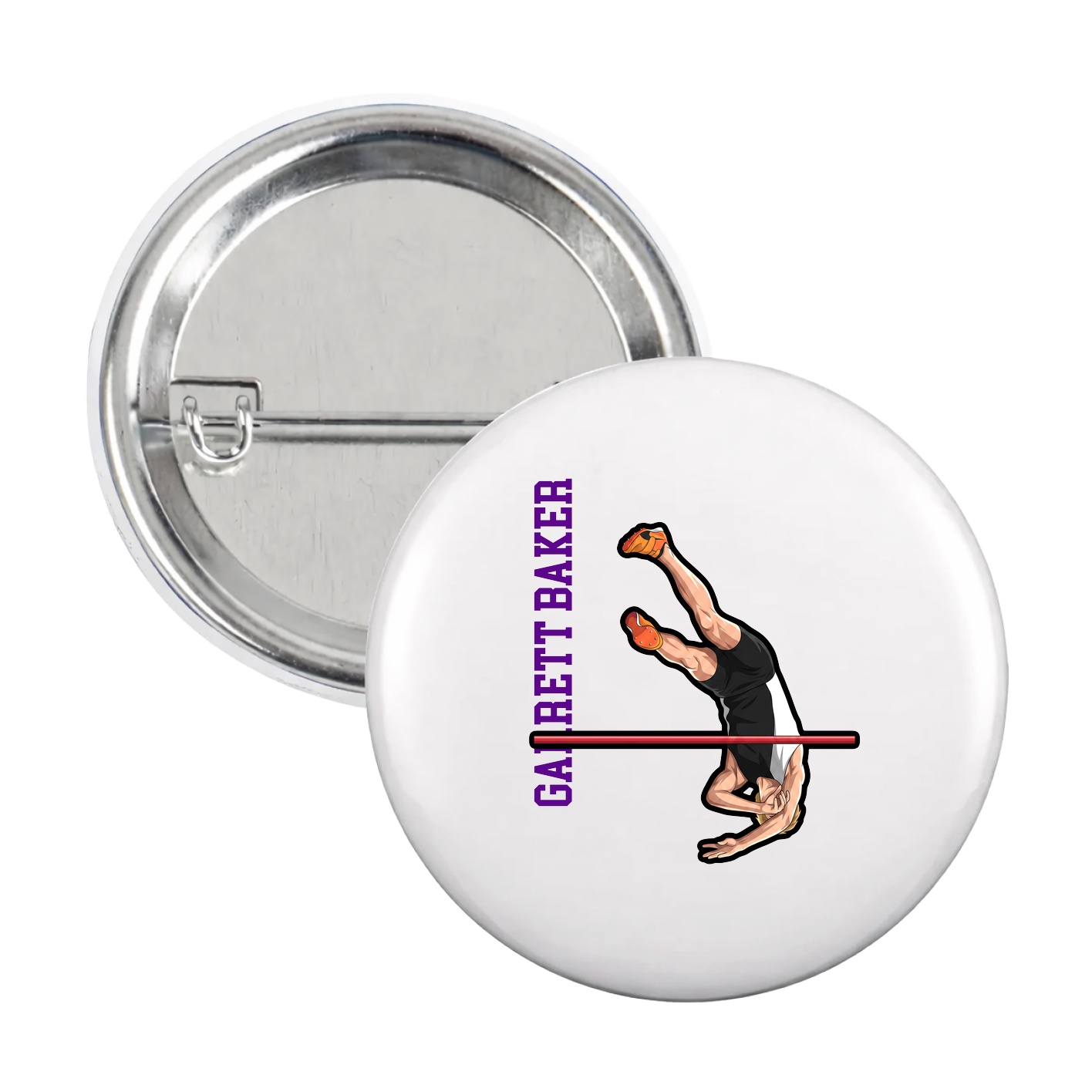 Game Day Button — Name Vertical in White