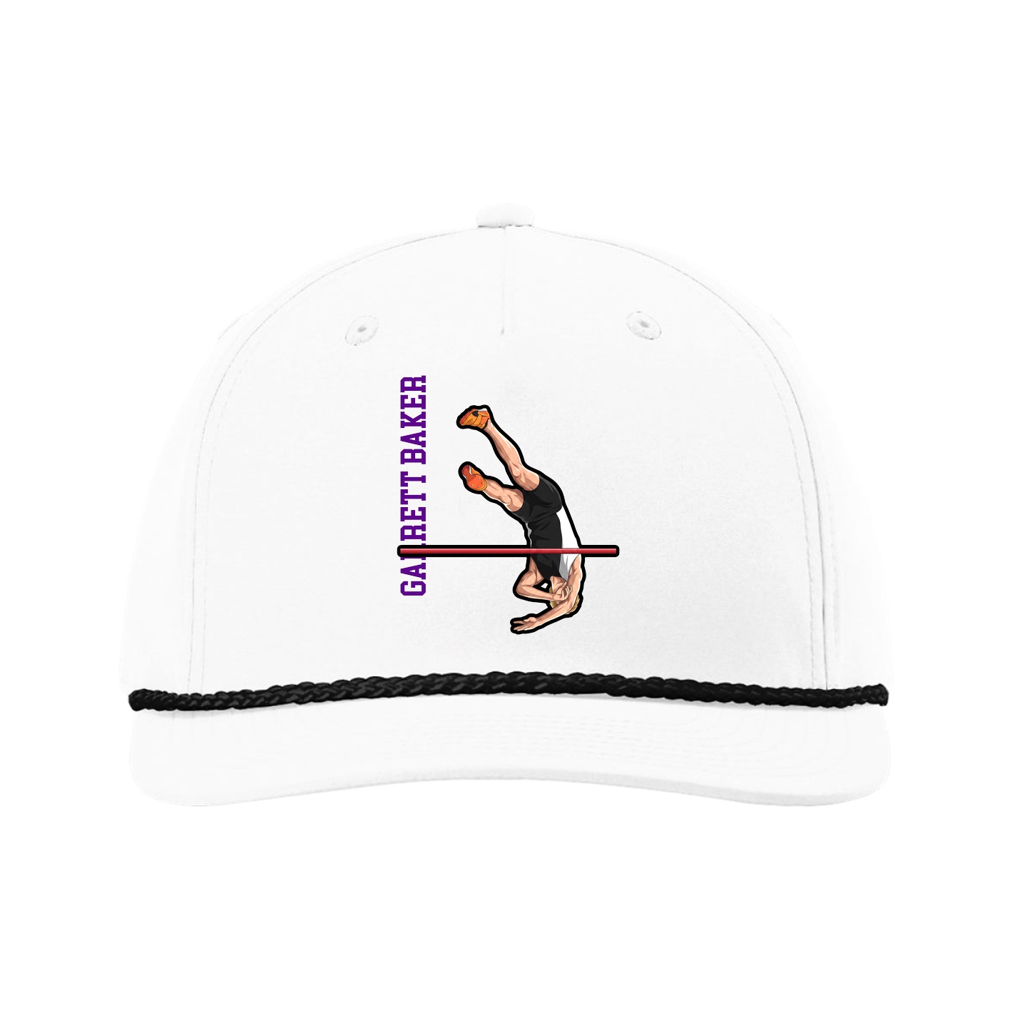 Five-Panel Classic Rope Cap — Name Vertical in White