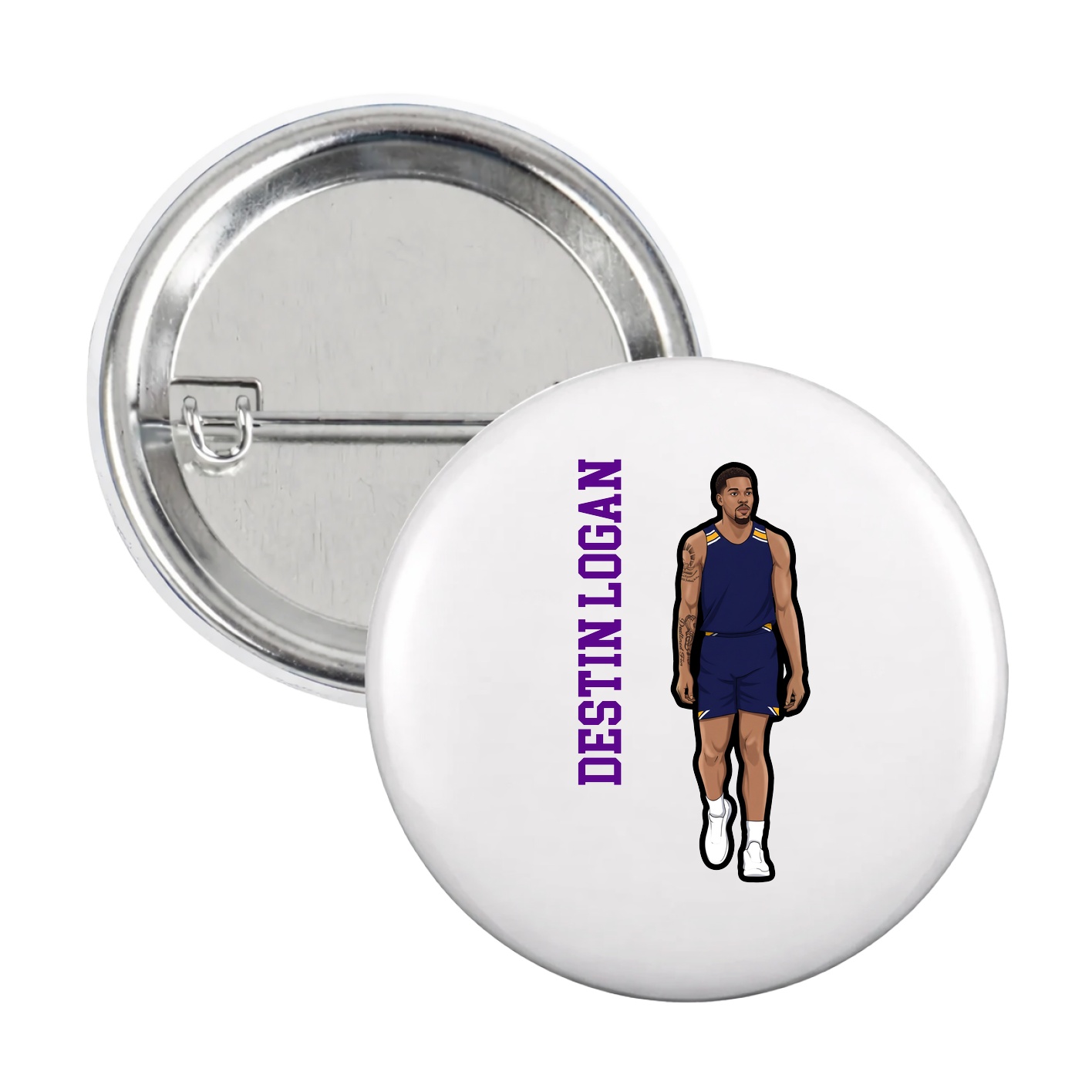 Game Day Button — Name Vertical in White