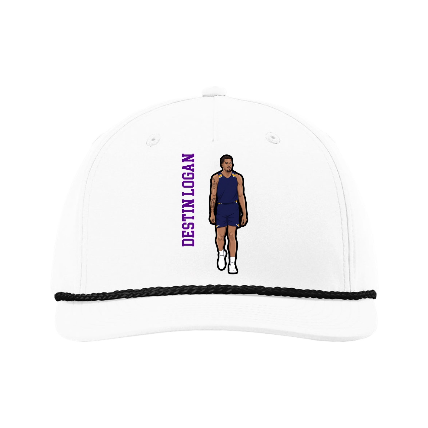 Five-Panel Classic Rope Cap — Name Vertical in White