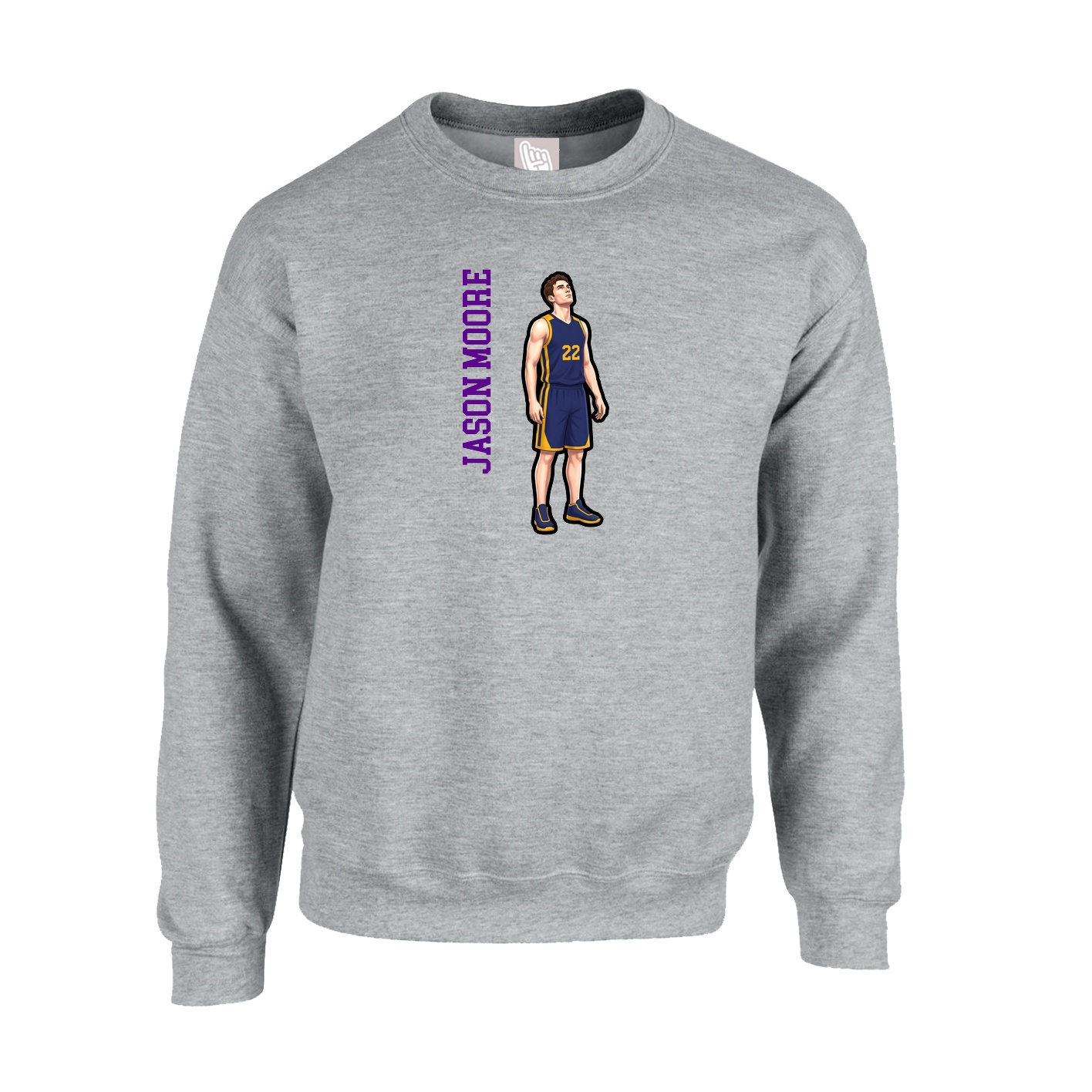 Fleece Crew — Name Vertical in Grey