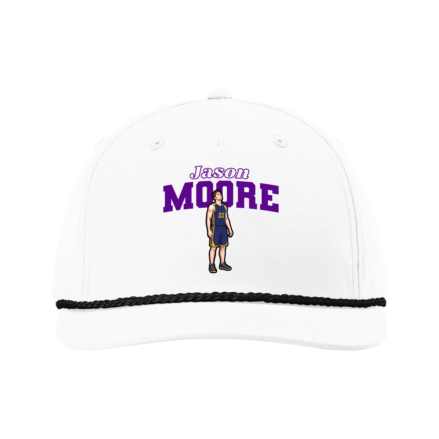 Five-Panel Classic Rope Cap — Name Arch in White