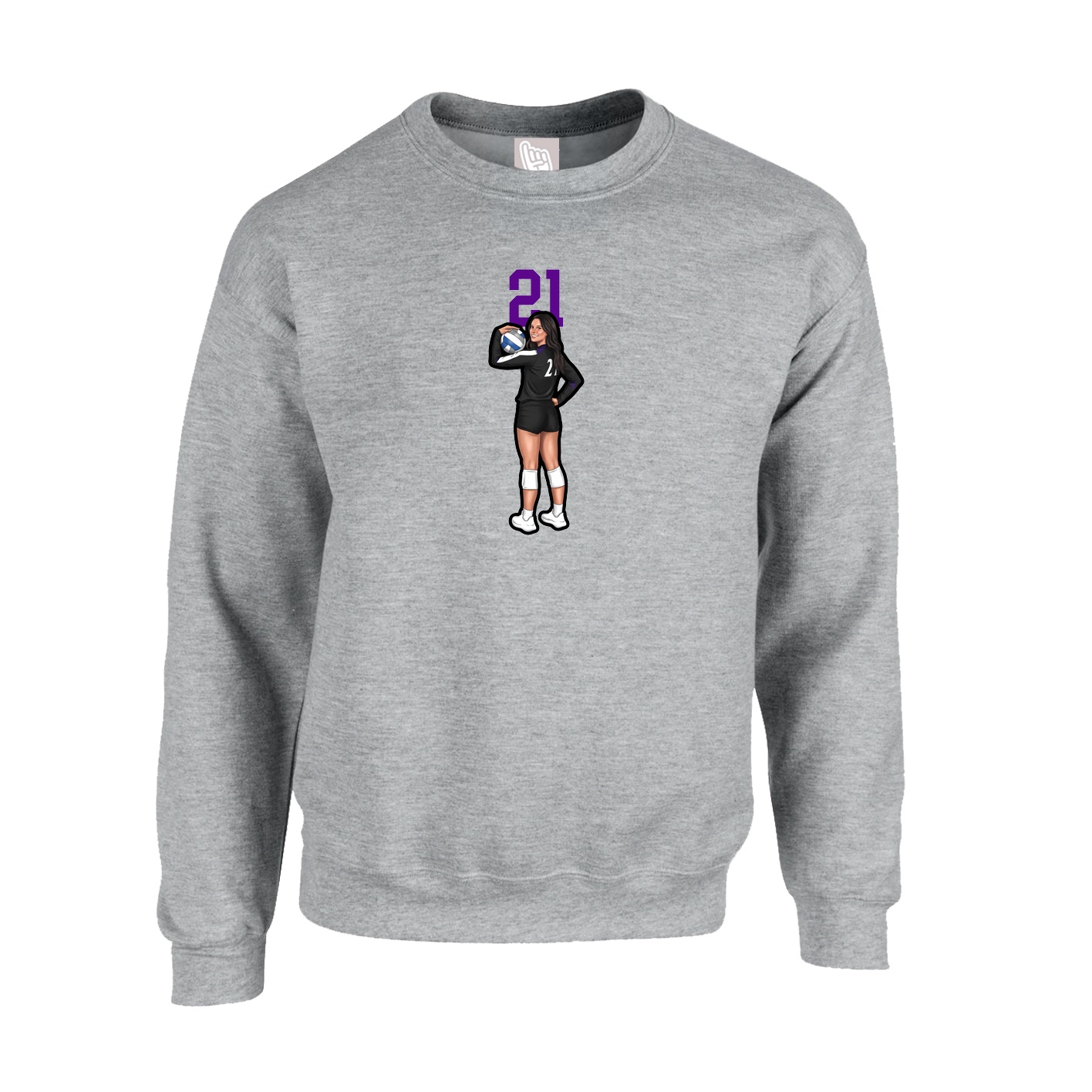 Fleece Crew — Number Top in Grey