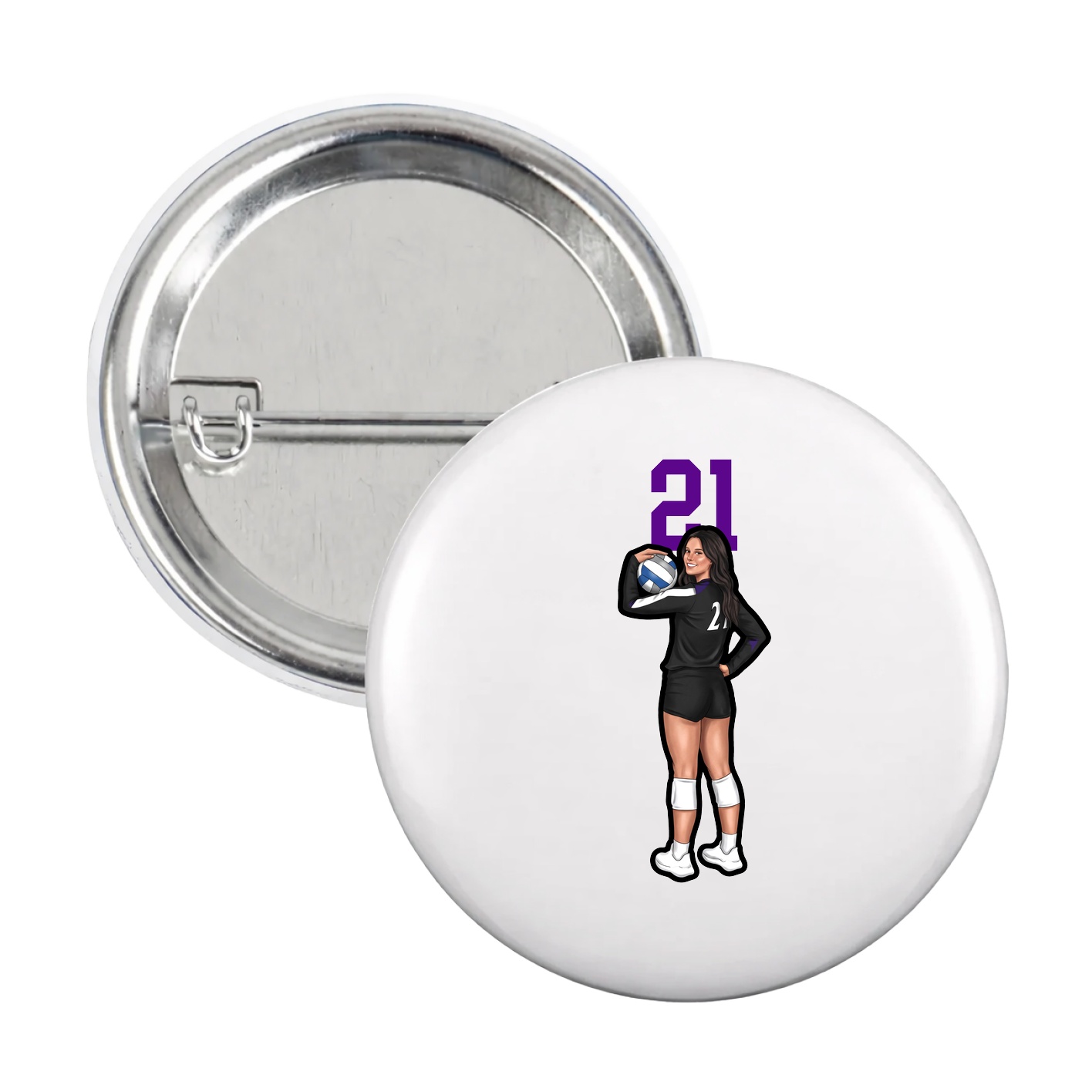 Game Day Button — Number Top in White