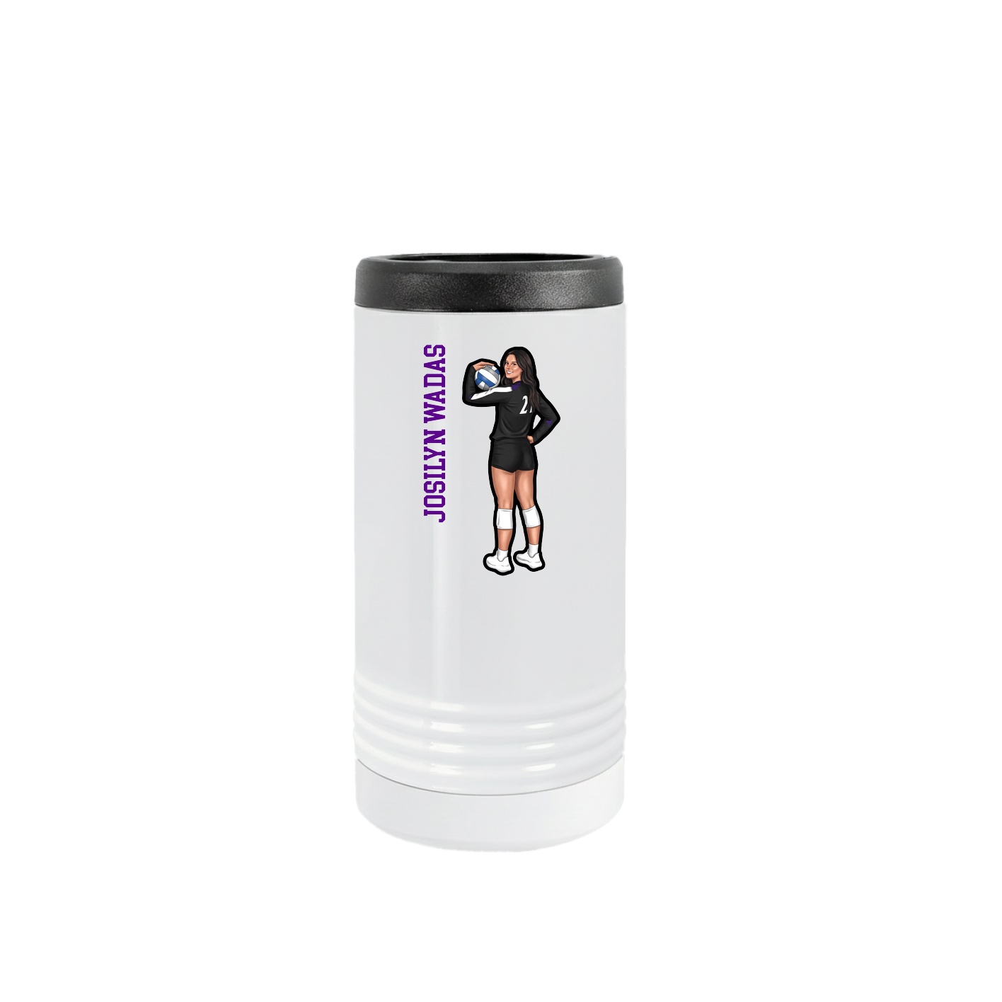 Slim Beverage Holder — Name Vertical in White