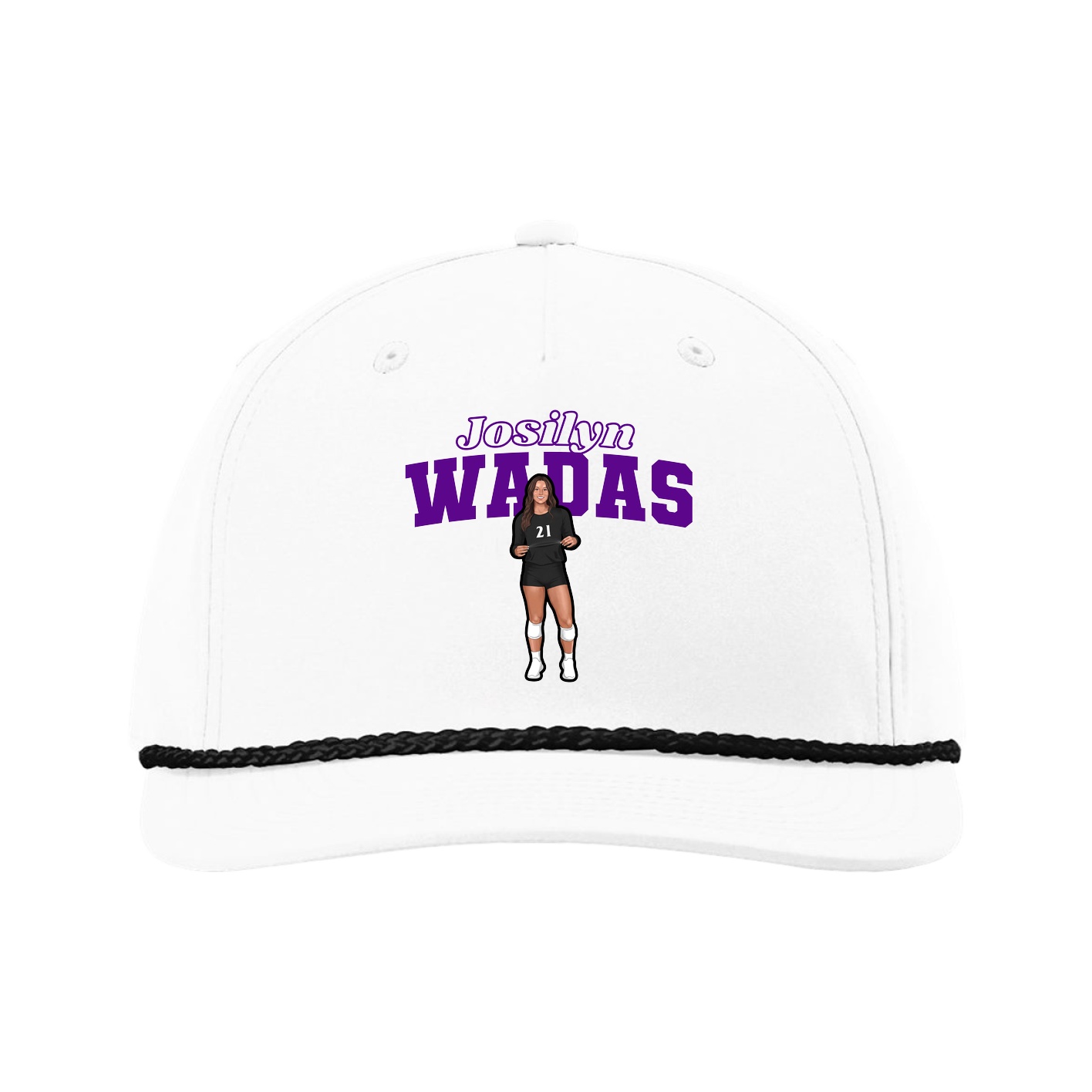 Five-Panel Classic Rope Cap — Name Arch in White