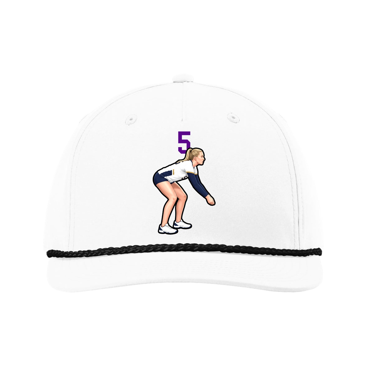 Five-Panel Classic Rope Cap — Number Top in White