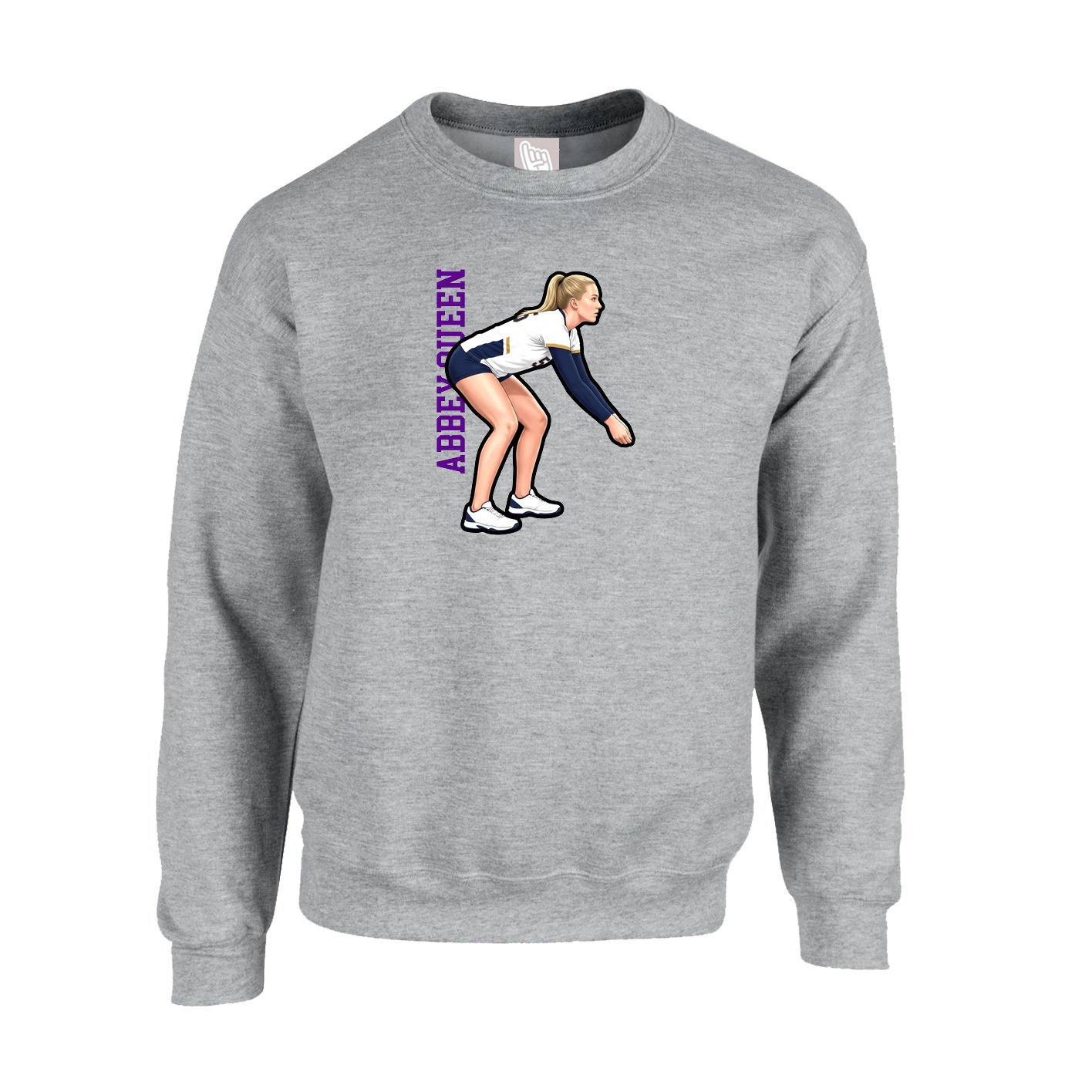 Fleece Crew — Name Vertical in Grey