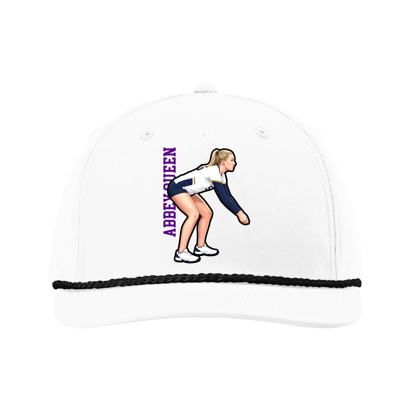 Five-Panel Classic Rope Cap — Name Vertical in White