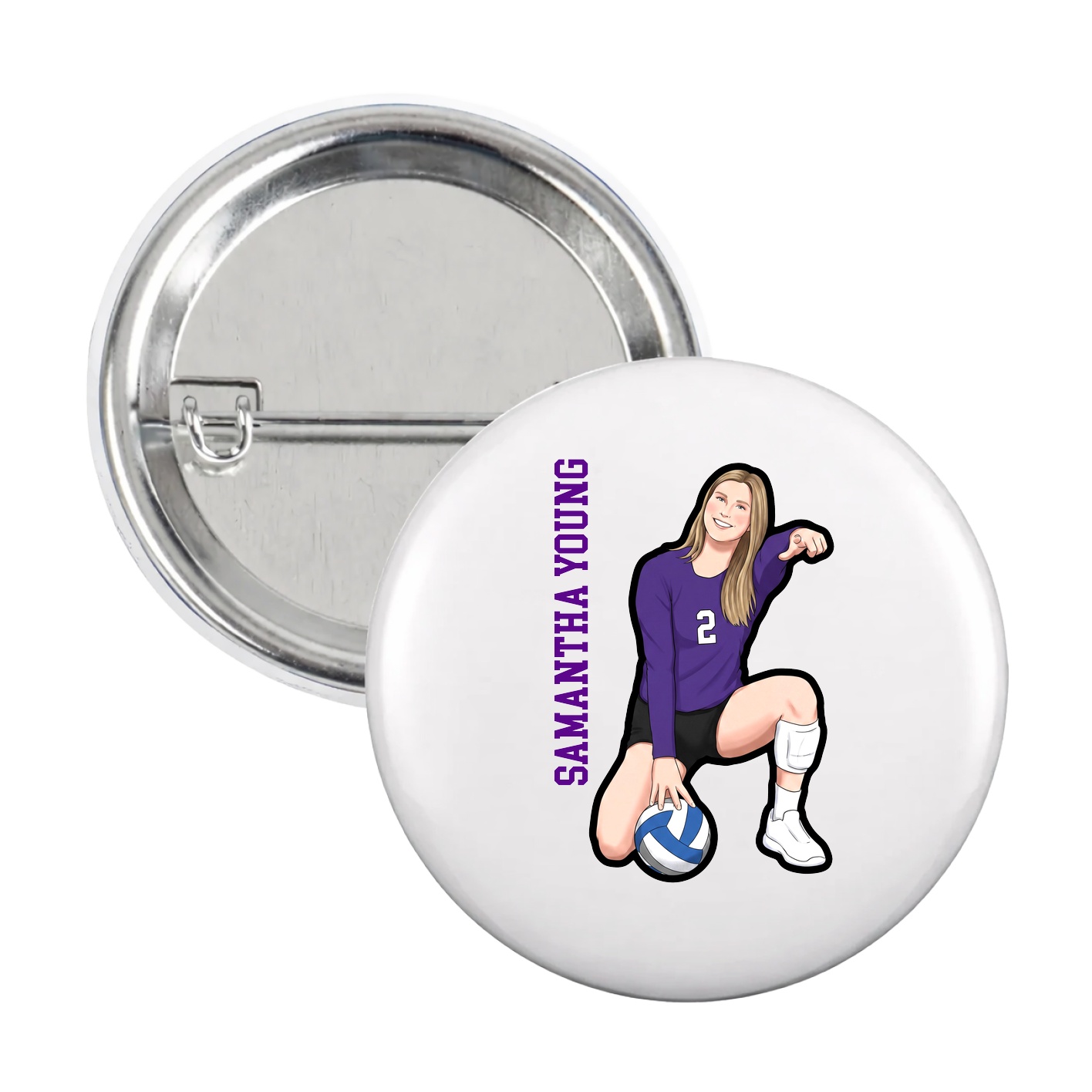 Game Day Button — Name Vertical in White