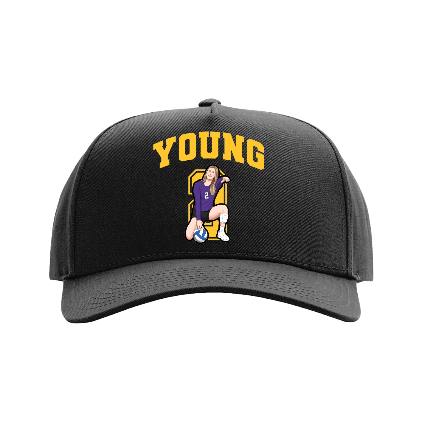 Full Fabric Five-Panel Champ Cap — Number in Black
