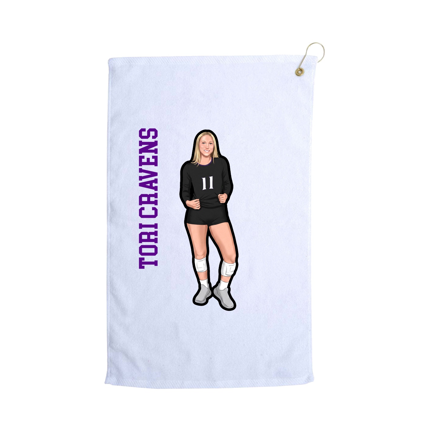 Golf Towel — Name Vertical in White