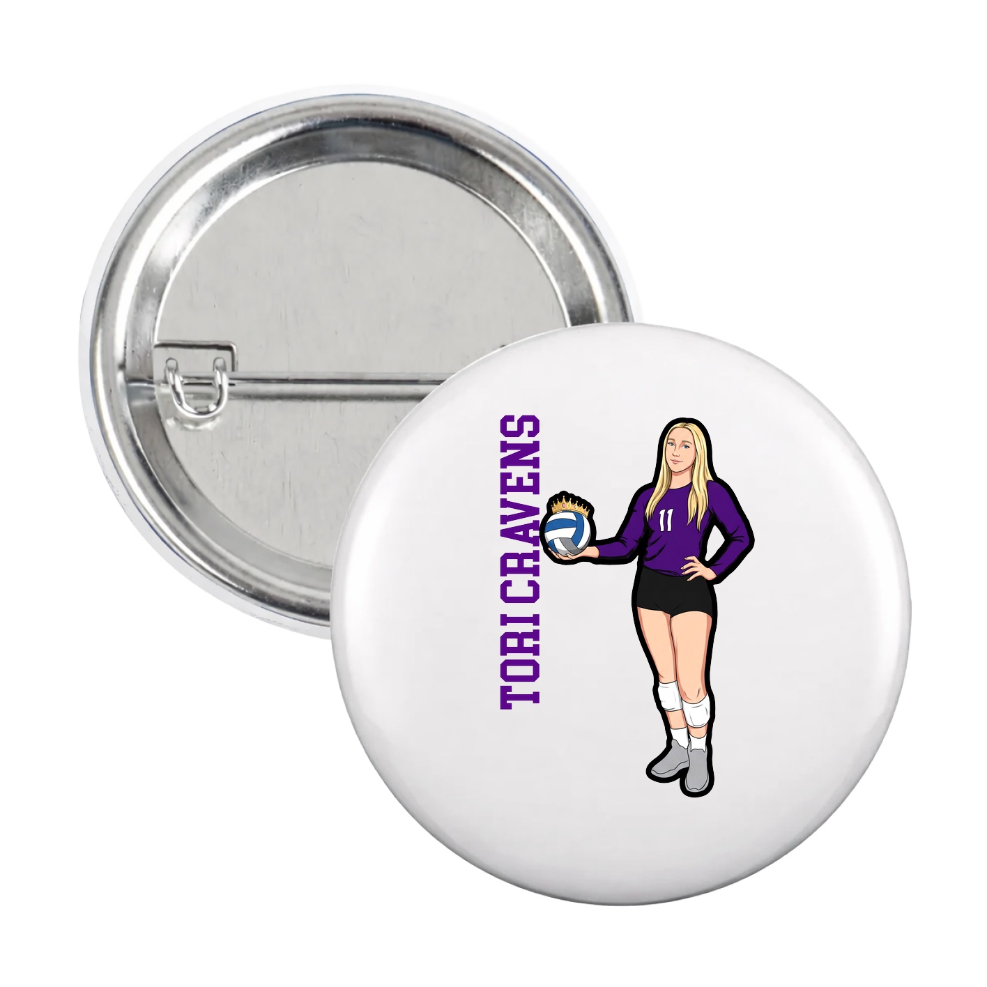 Game Day Button — Name Vertical in White