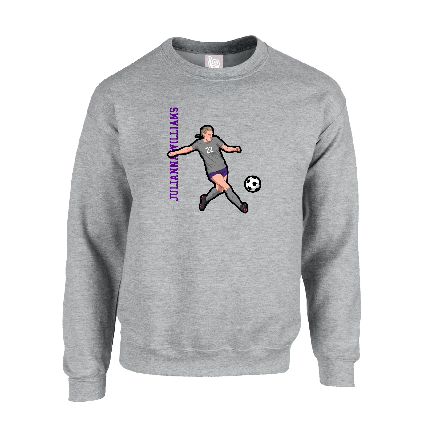 Fleece Crew — Name Vertical in Grey
