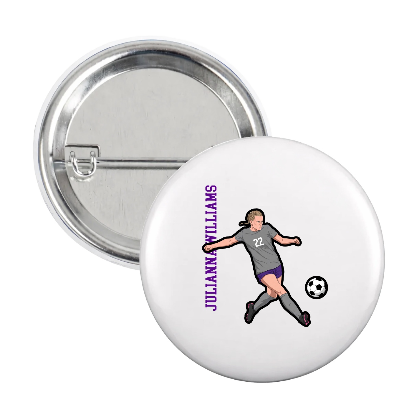 Game Day Button — Name Vertical in White