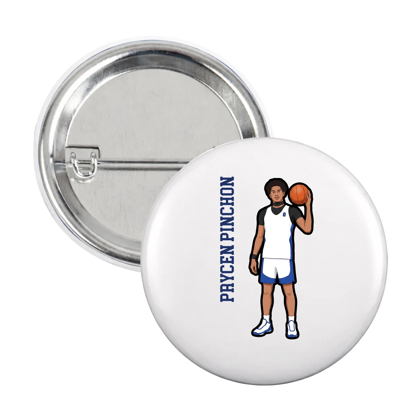 Game Day Button — Name Vertical in White