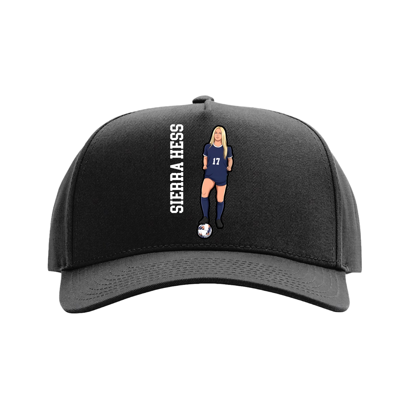 Full Fabric Five-Panel Champ Cap — Name Vertical in Black