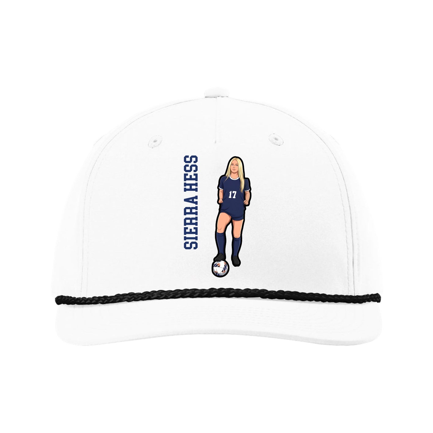Five-Panel Classic Rope Cap — Name Vertical in White