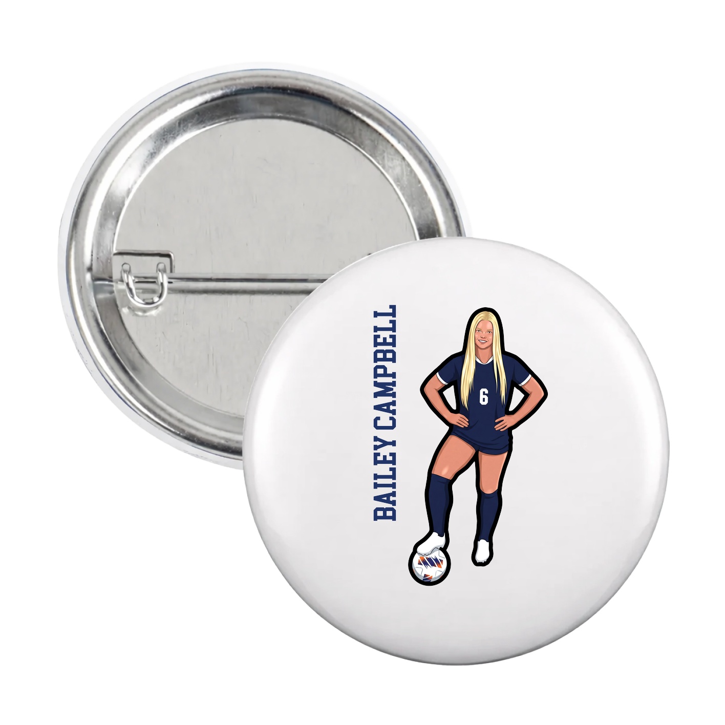 Game Day Button — Name Vertical in White