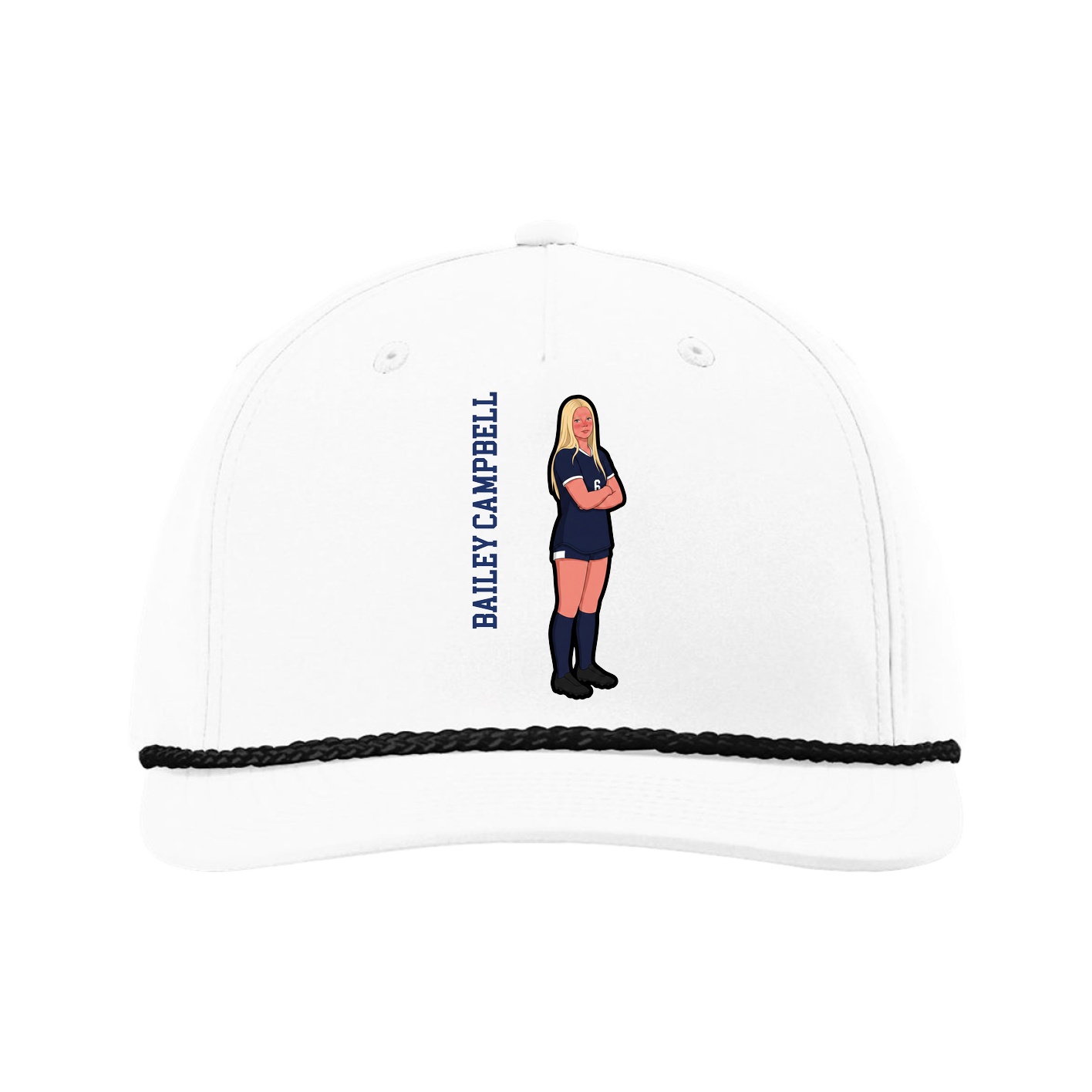 Five-Panel Classic Rope Cap — Name Vertical in White