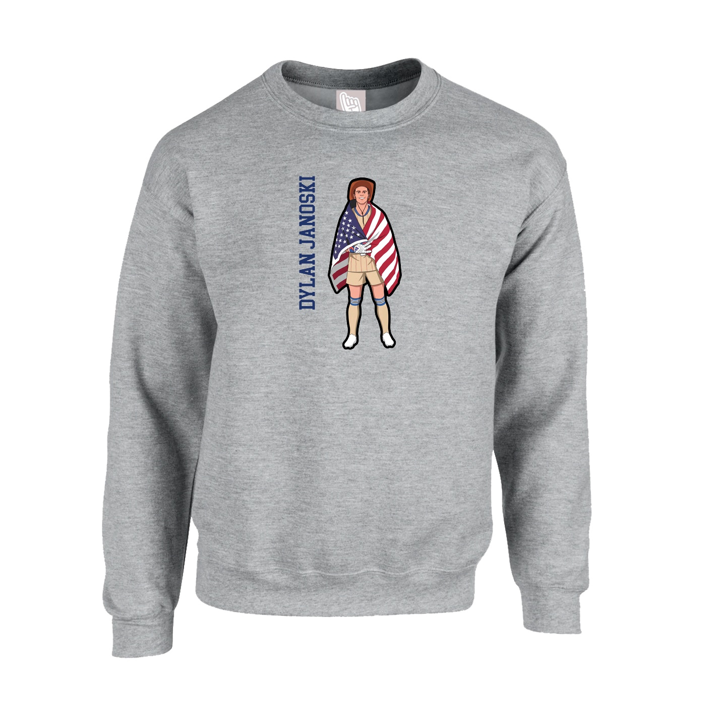 Fleece Crew — Name Vertical in Grey