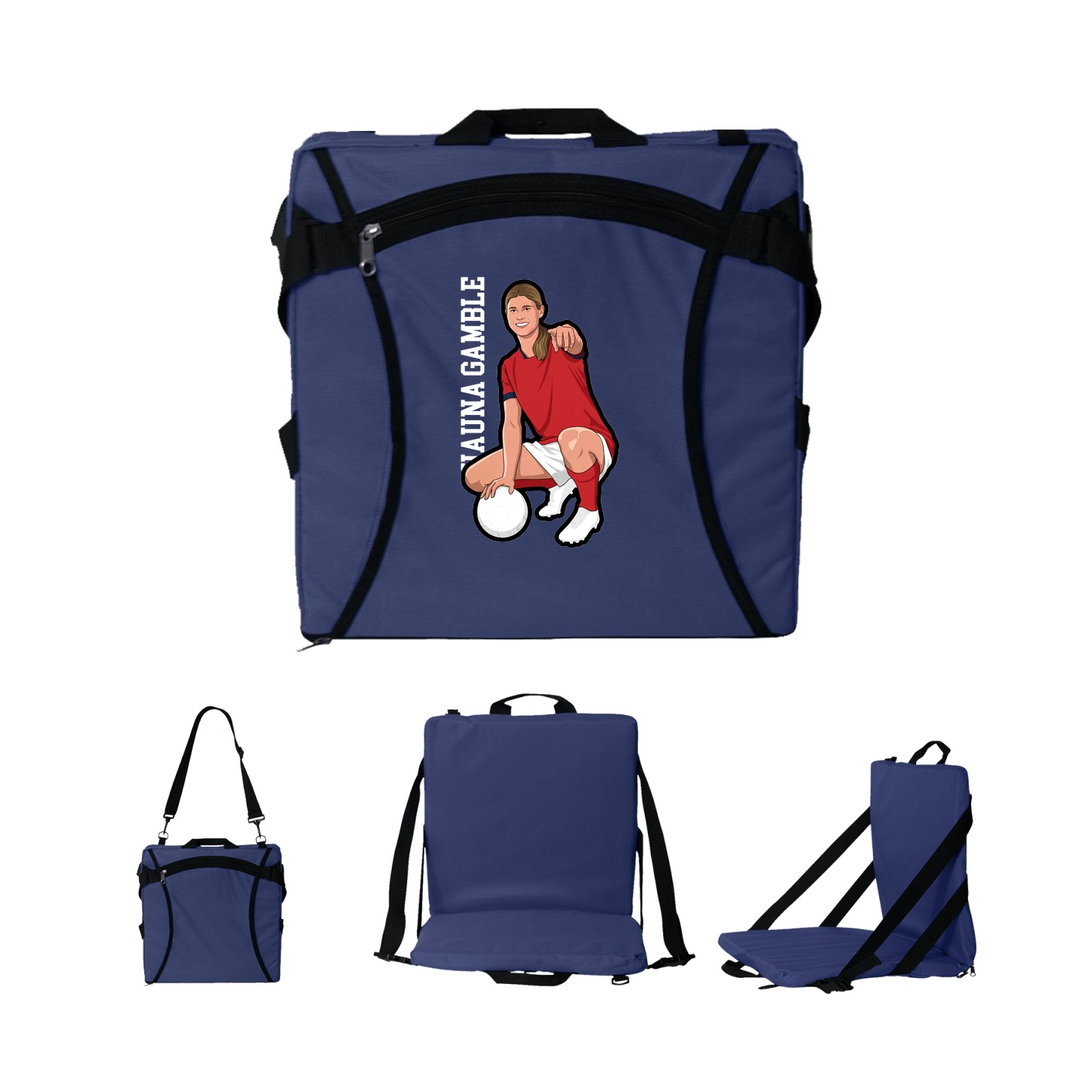 Folding Stadium Seat — Name Vertical in Navy
