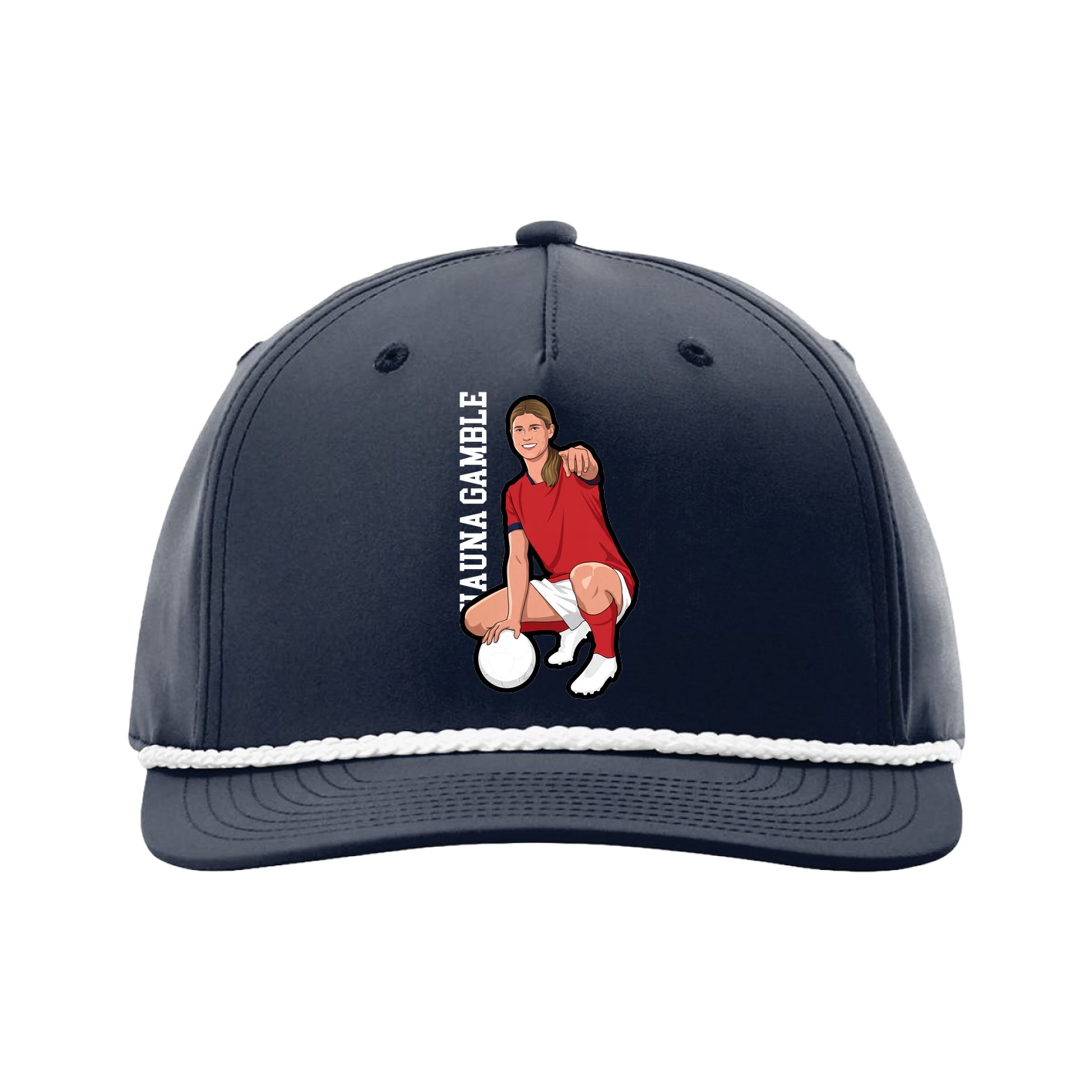Five-Panel Classic Rope Cap — Name Vertical in Navy