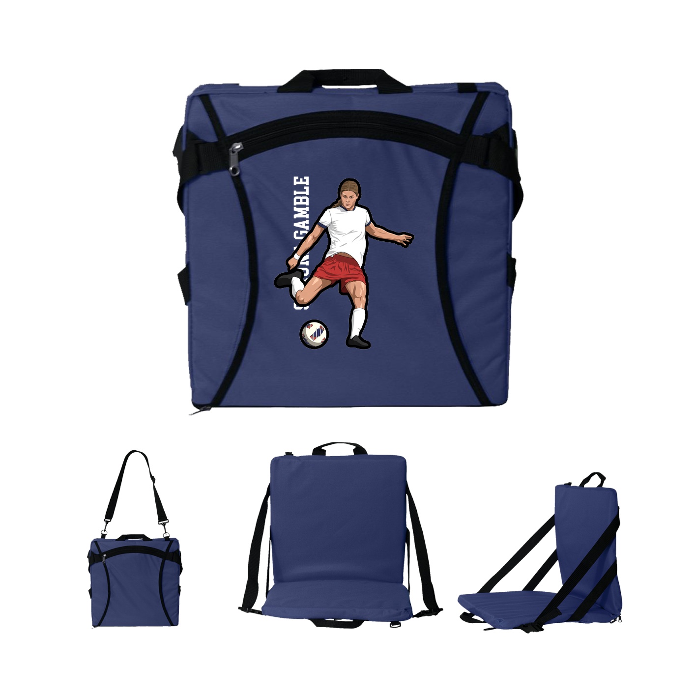 Folding Stadium Seat — Name Vertical in Navy