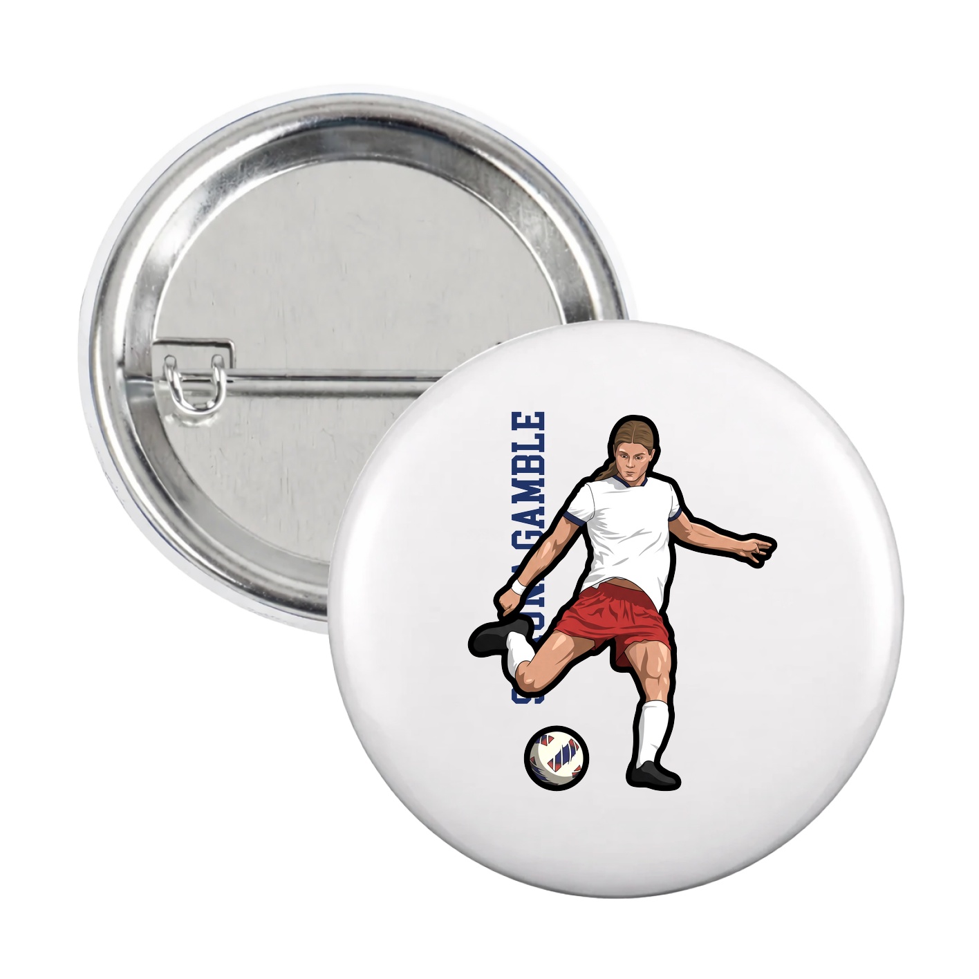 Game Day Button — Name Vertical in White