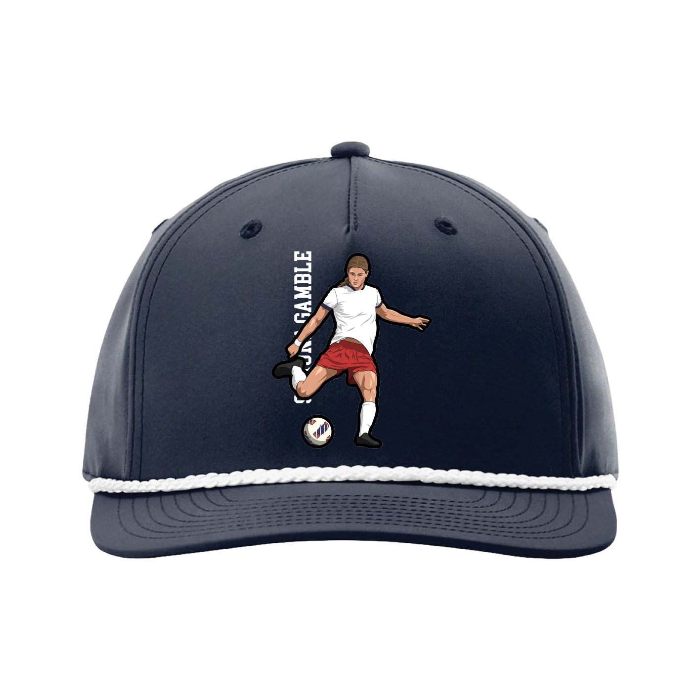 Five-Panel Classic Rope Cap — Name Vertical in Navy