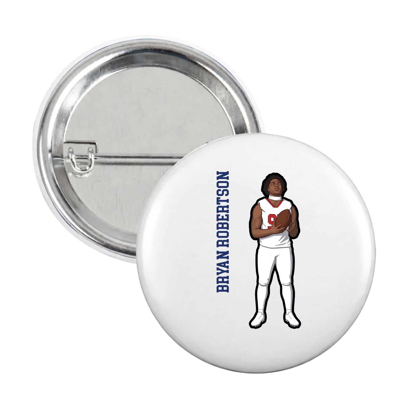 Game Day Button — Name Vertical in White