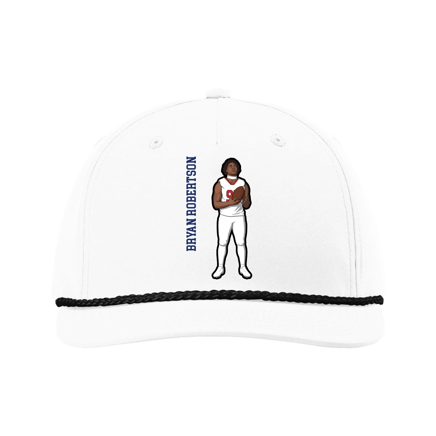 Five-Panel Classic Rope Cap — Name Vertical in White