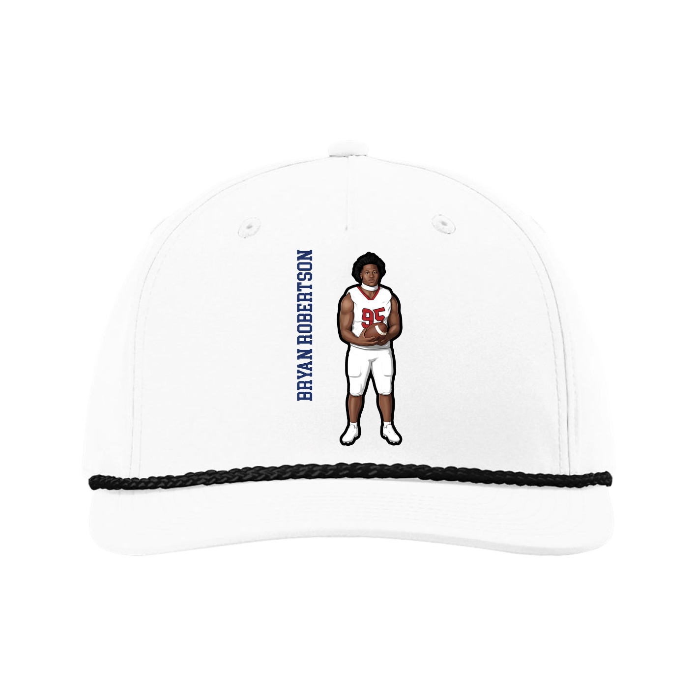 Five-Panel Classic Rope Cap — Name Vertical in White