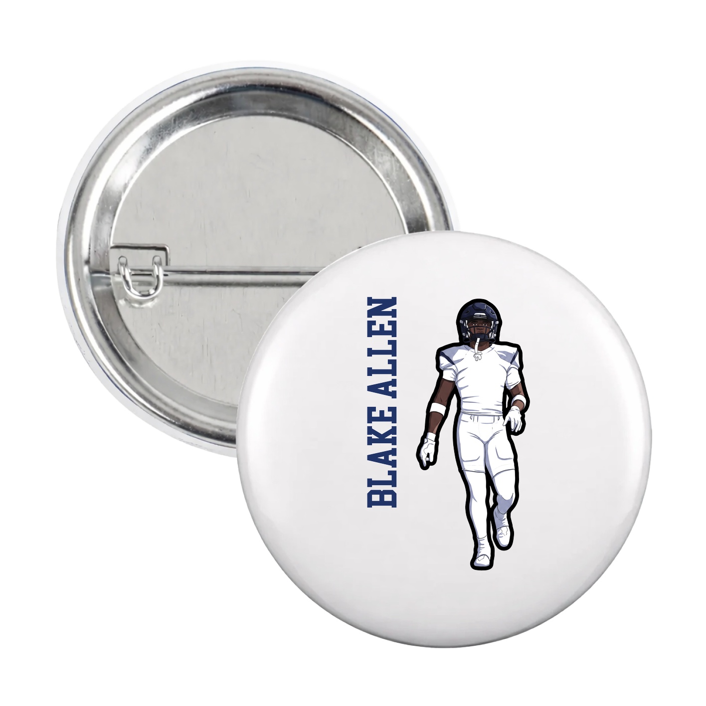Game Day Button — Name Vertical in White