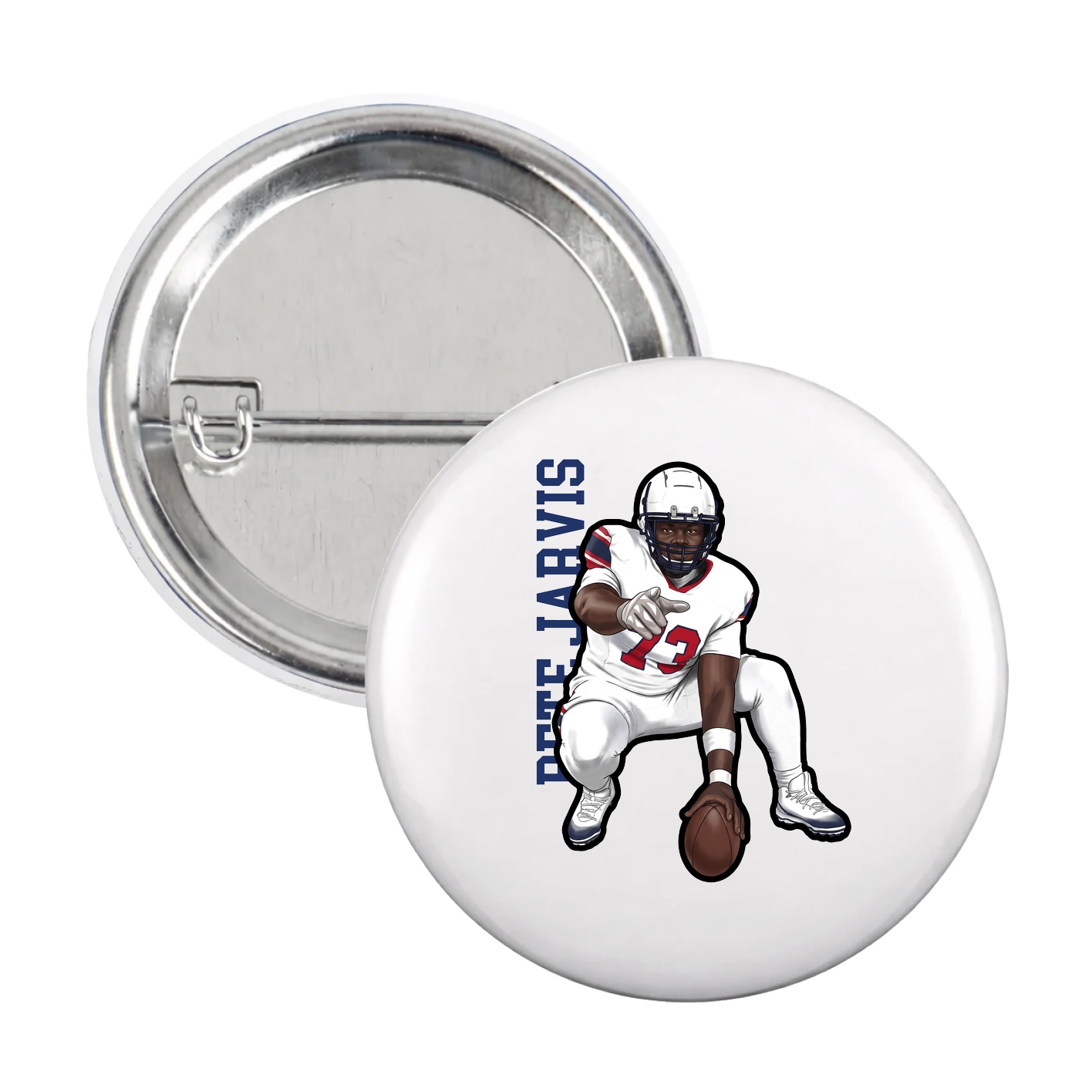 Game Day Button — Name Vertical in White