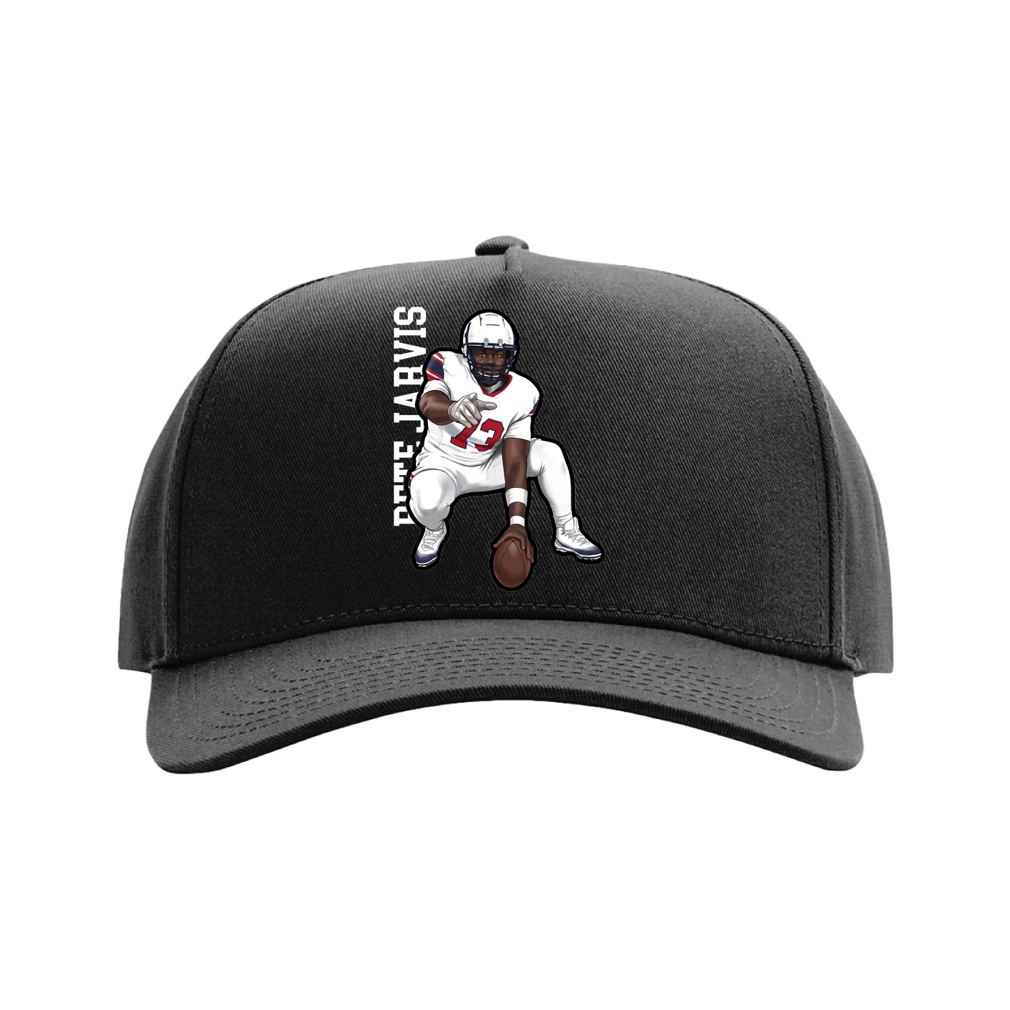 Full Fabric Five-Panel Champ Cap — Name Vertical in Black